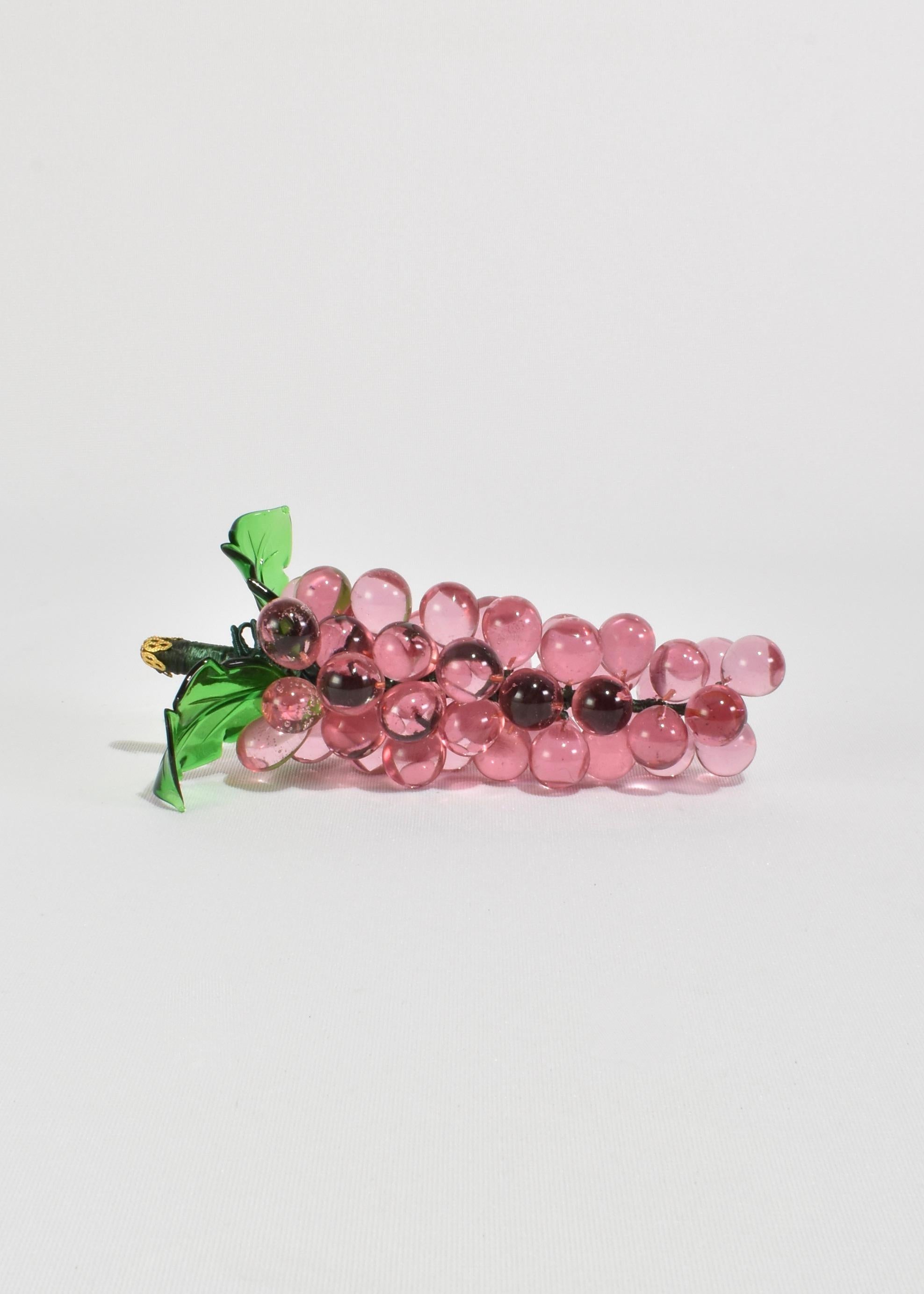 Hand-Crafted Pink Glass Grape Sculpture