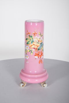 Pink Glass Jar, Polychrome Decoration with Colorful Flowers