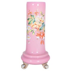 Pink Glass Jar, Polychrome Decoration with Colorful Flowers