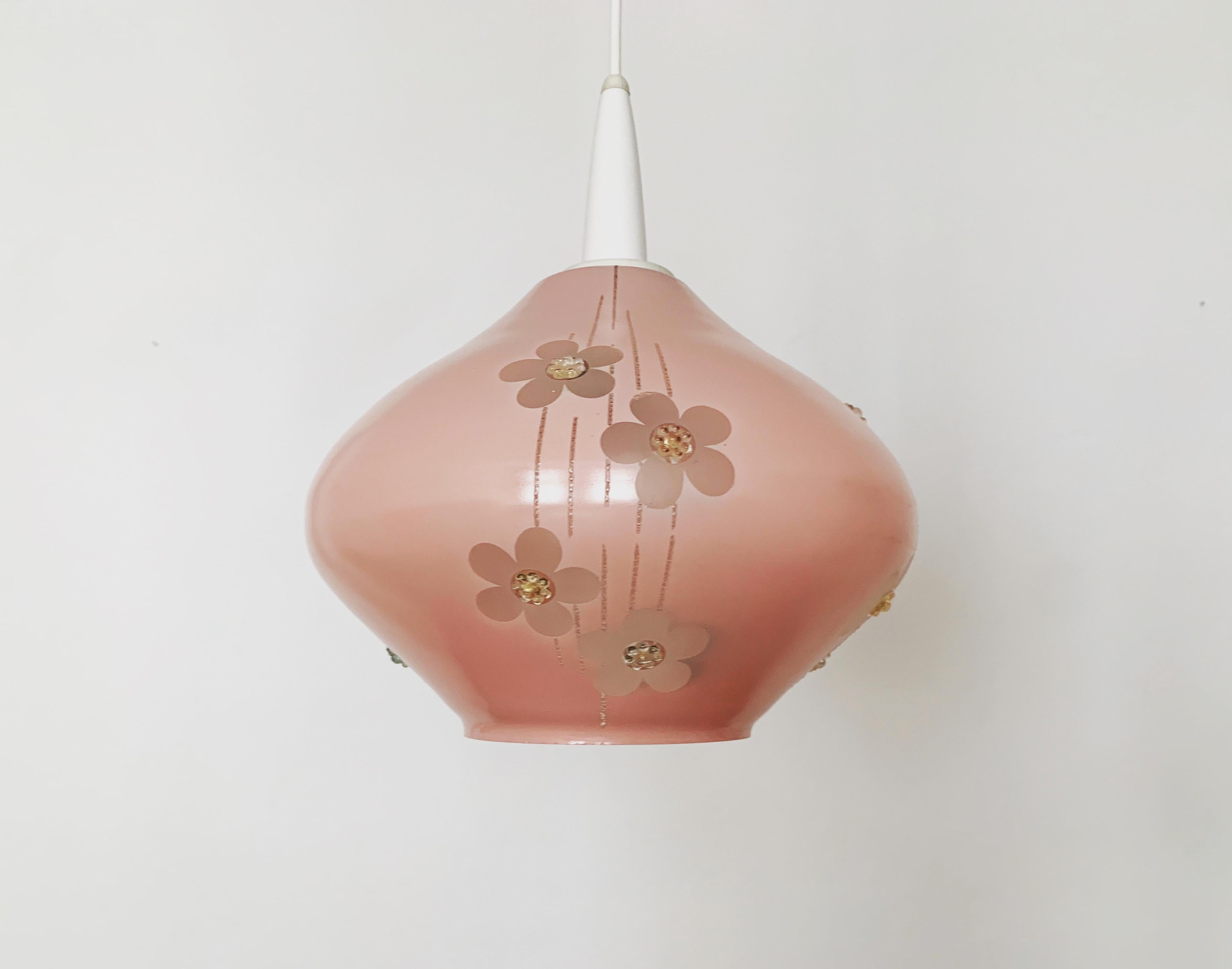 Mid-Century Modern Pink Glass Pendant Lamp For Sale