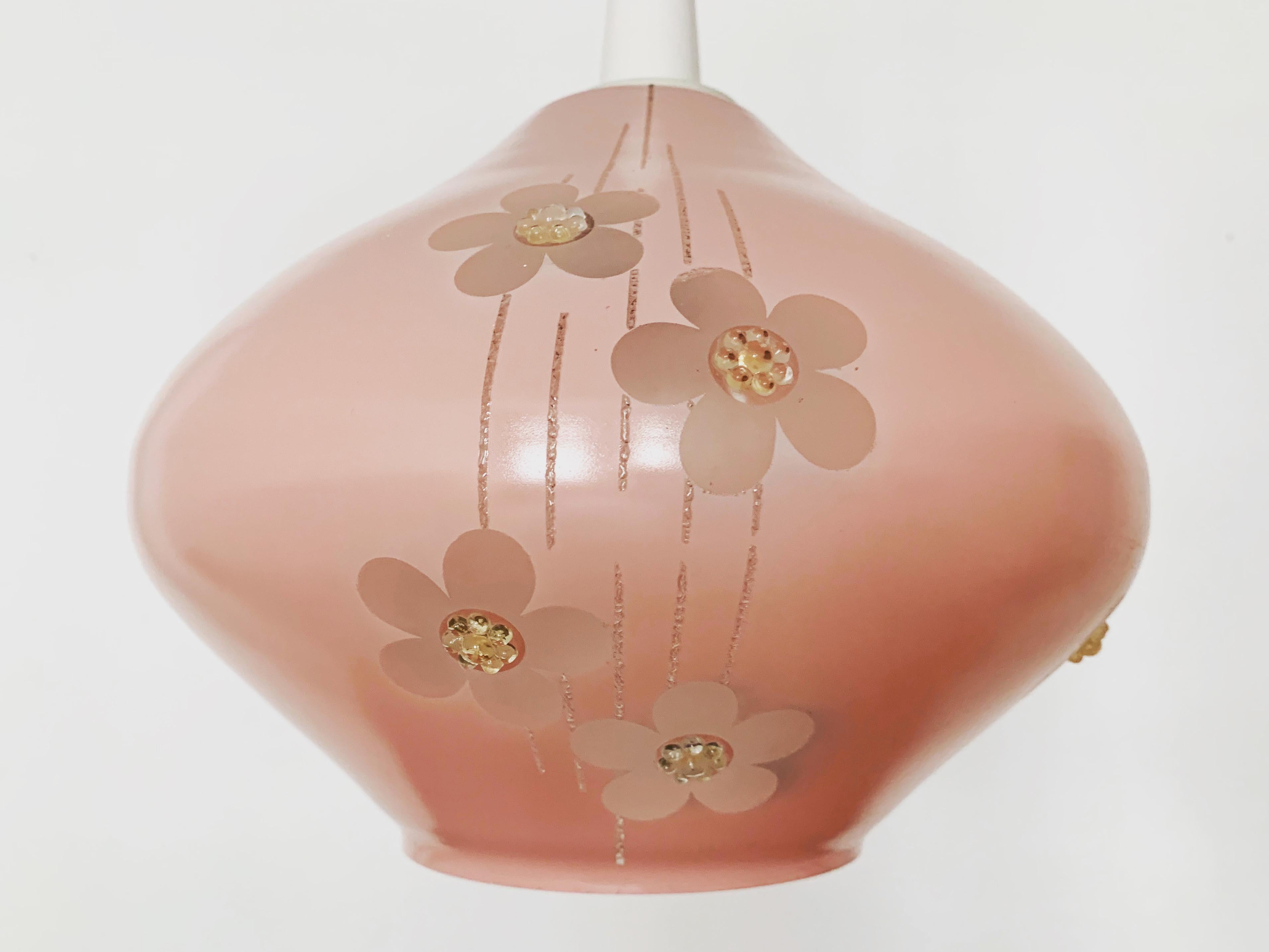 German Pink Glass Pendant Lamp For Sale