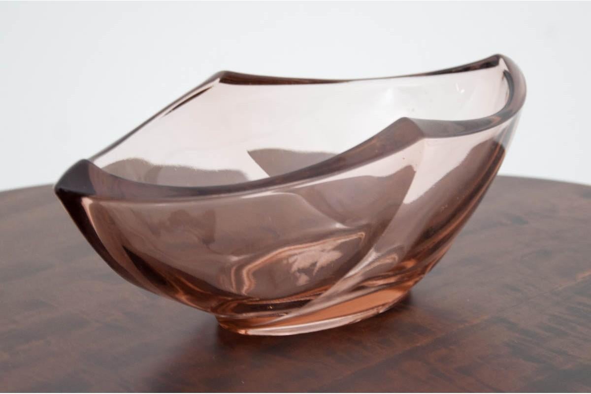 Mid-Century Modern Pink Glass plate, Poland, 1970s For Sale