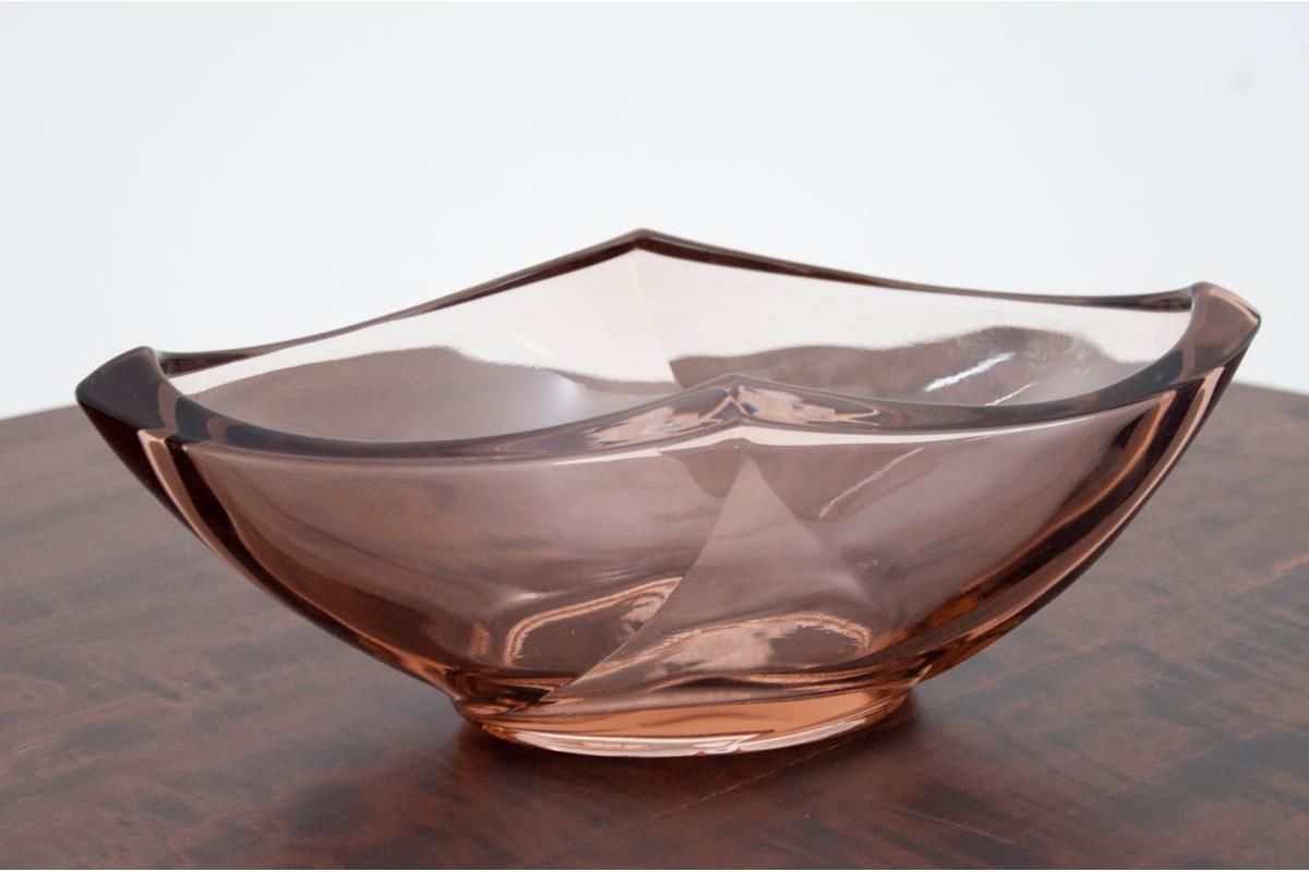 European Pink Glass plate, Poland, 1970s For Sale