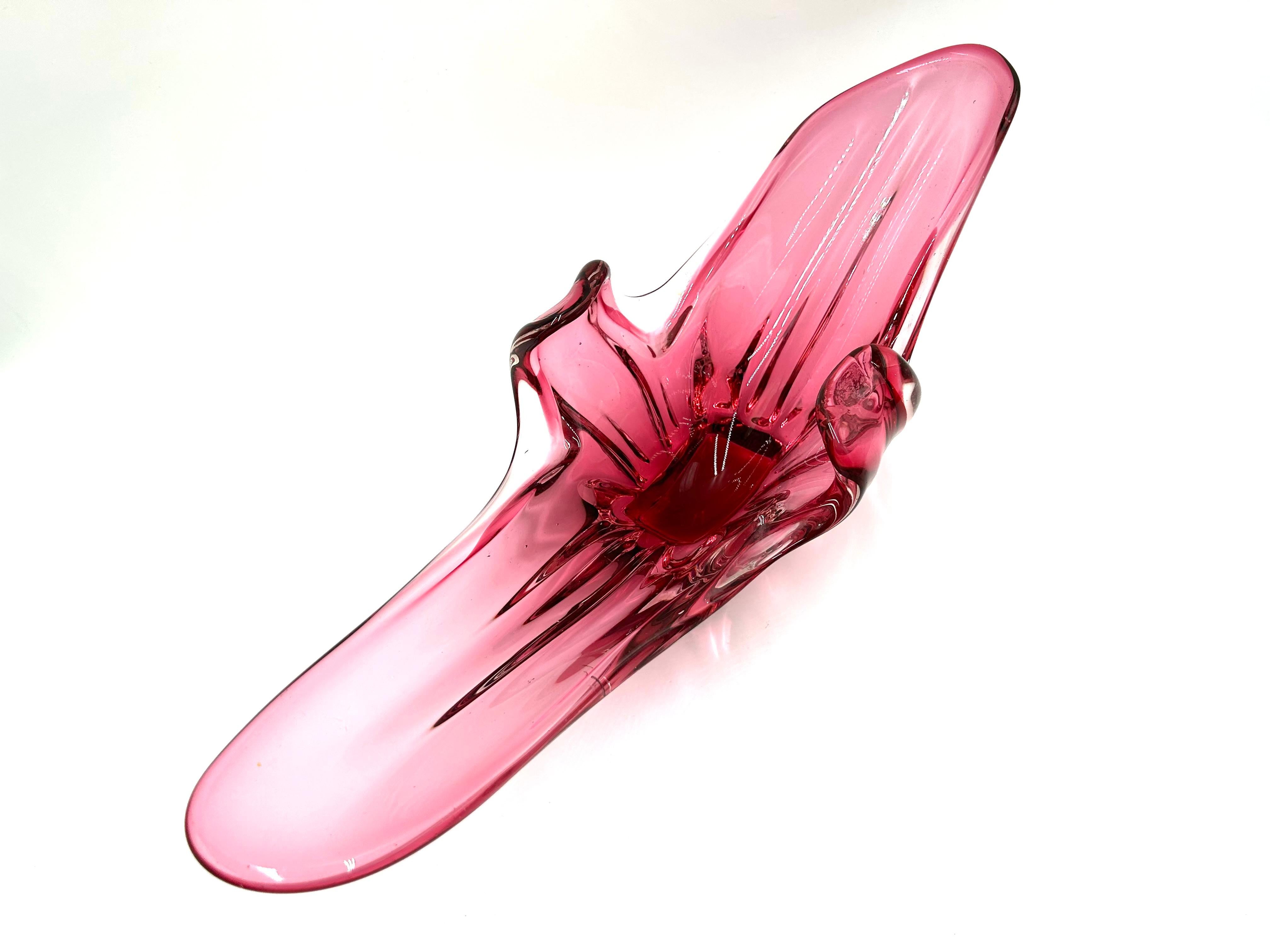 Pink Glass Platter, Italy, 1970s In Good Condition For Sale In Chorzów, PL