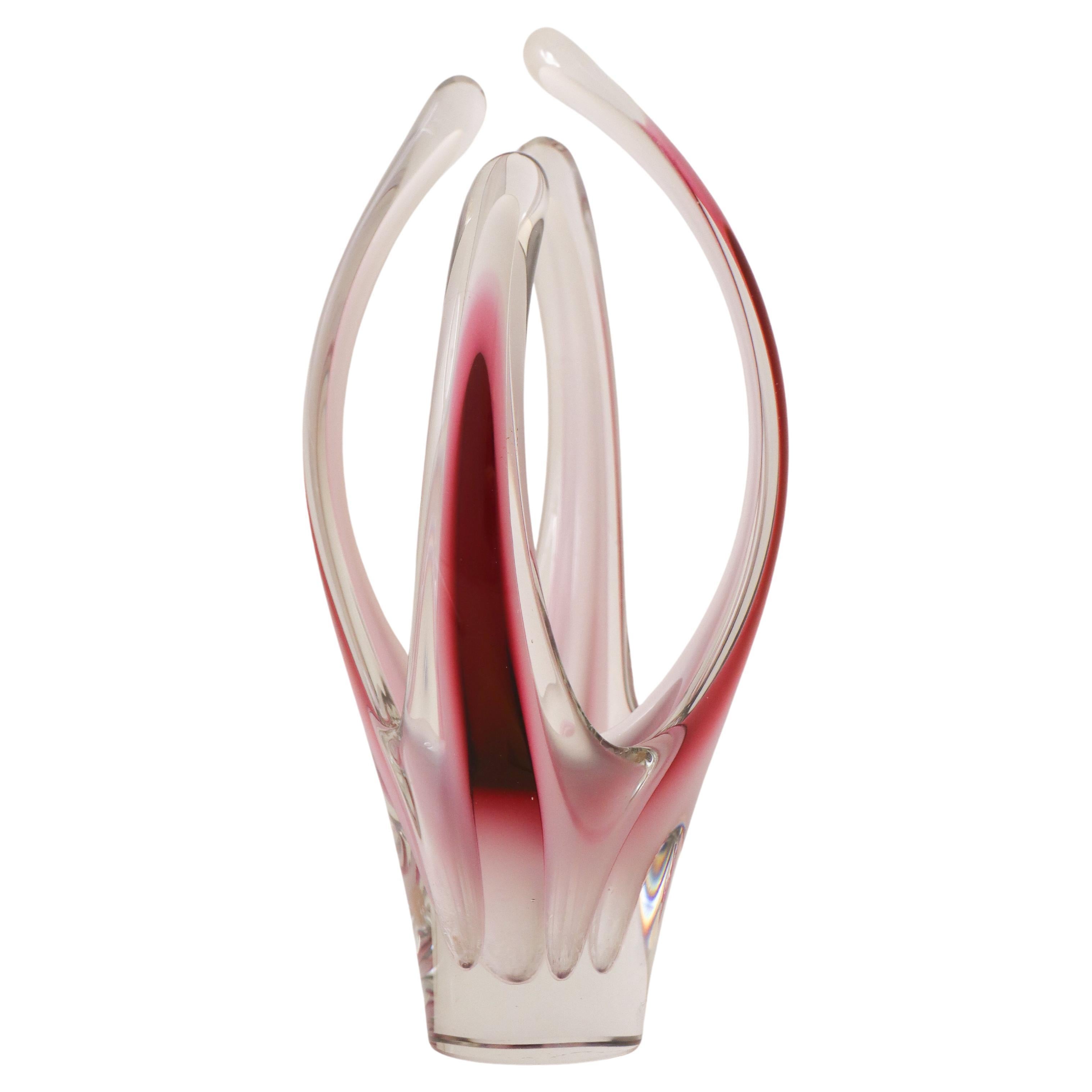 Pink Glass Sculpture / Vase, Flygsfors Coquille Paul Kedelv Mid-Century Modern For Sale