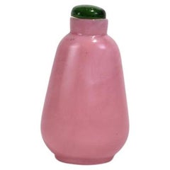 Antique Pink Glass Snuff Bottle with Green Top