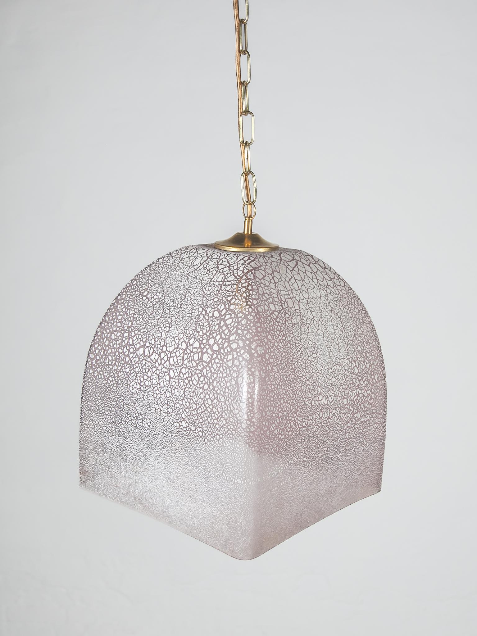 Pink Glass Textured Pendant designed by Alfredo Barbini, Italy 2