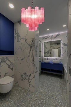 PInk Glass Tube Chandelier, Murano, 1970s