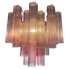 Lampadario a tubo in vetro rosa, Murano, anni '70