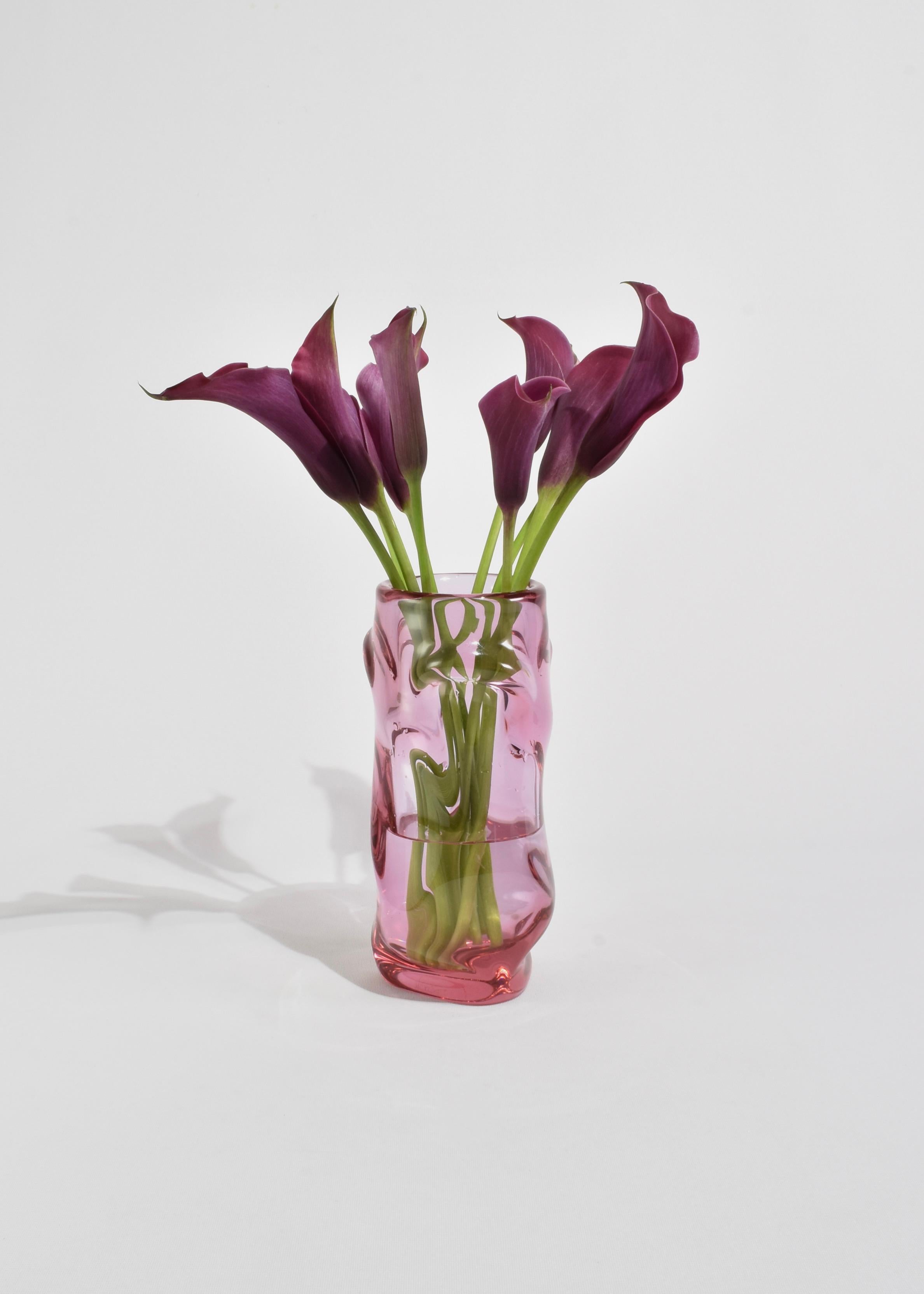 Beautiful undulating pink glass vase by Czech Republic glassmaker, Jan Beránek. Ca. 1960s. 