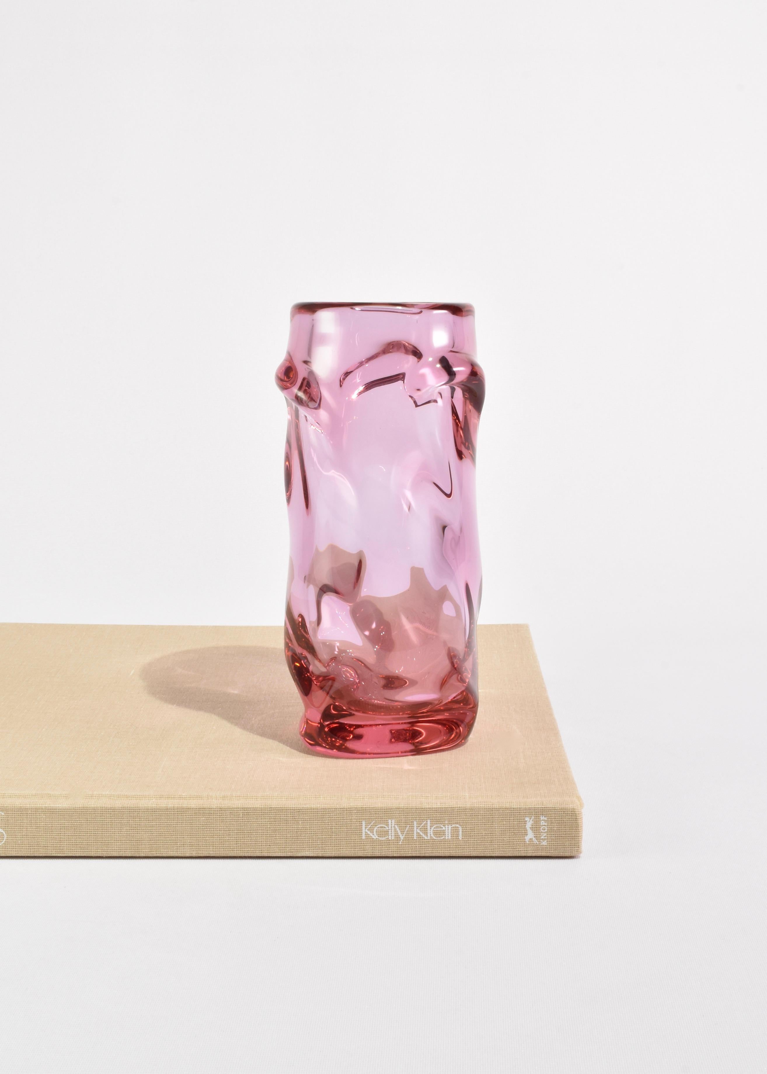 Hand-Crafted Pink Glass Vase For Sale