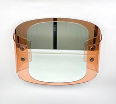 Pink Glass Wall Mirror with Light by Veca, Italy, 1970s