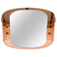 Pink Glass Wall Mirror with Light by Veca, Italy, 1970s