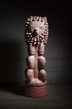 Pink glazed stoneware sculpture entitled « Pink Monkey » by Laurent Dufour, 2026