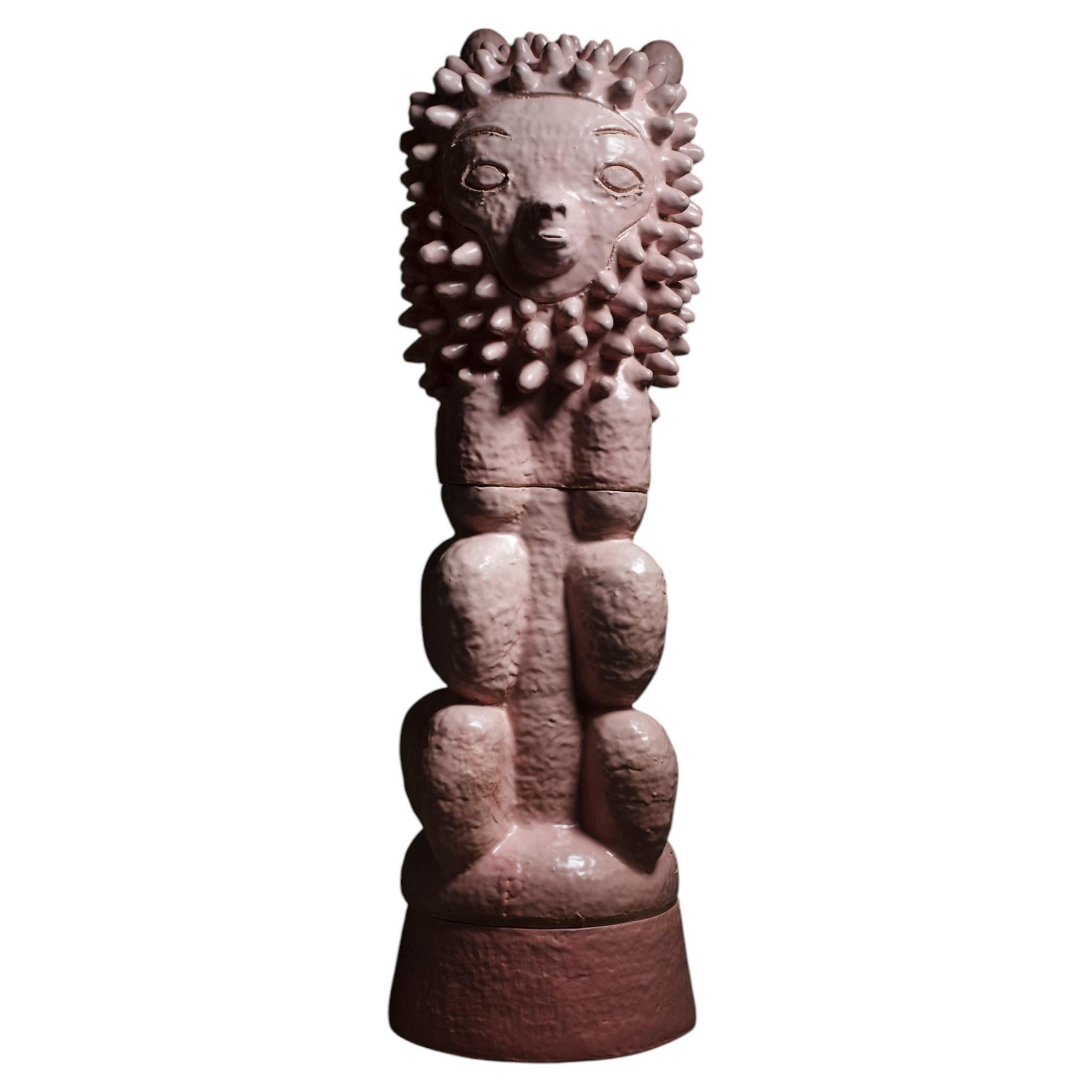 Pink glazed stoneware sculpture entitled « Pink Monkey » by Laurent Dufour, 2026 For Sale