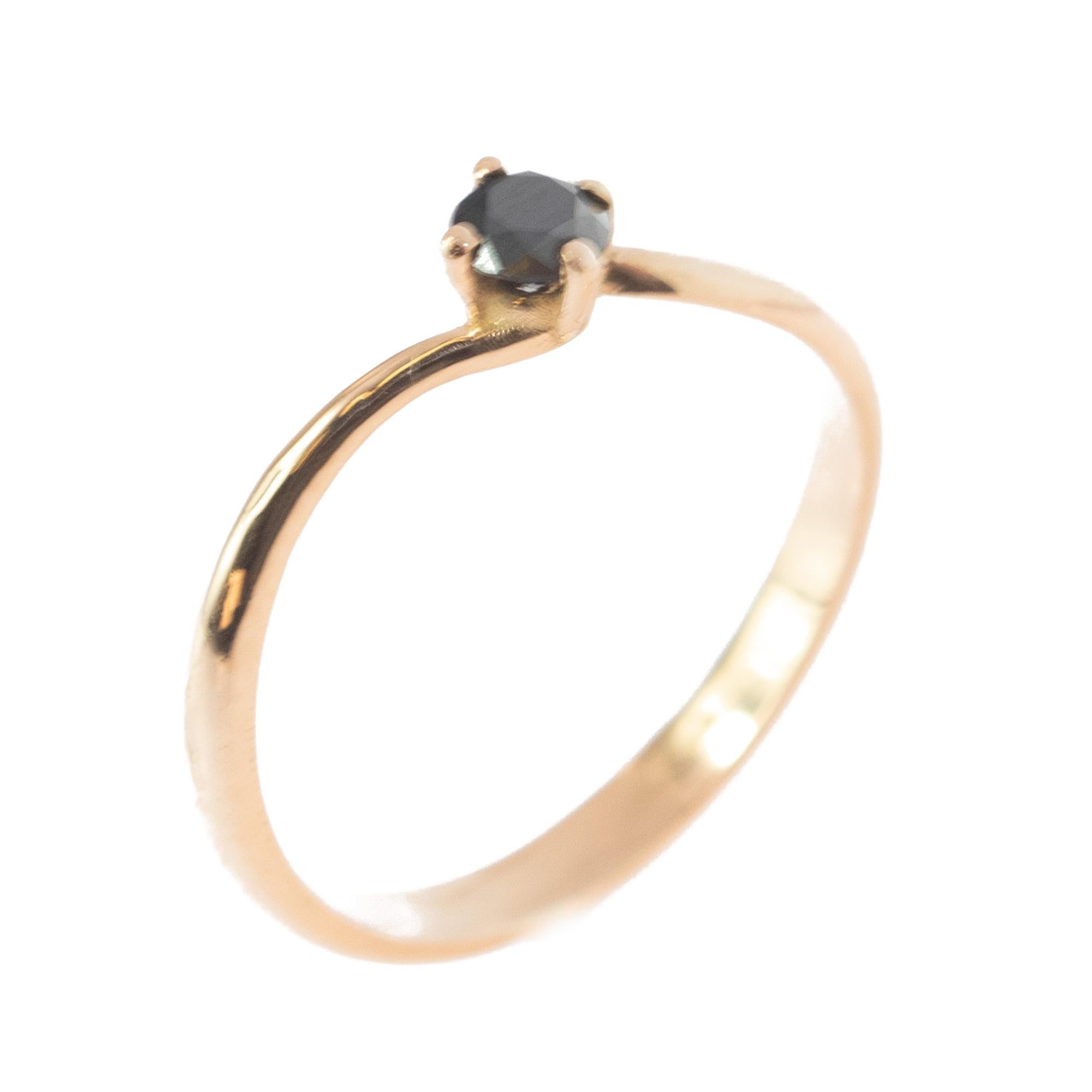 Pink Gold 0.25 Carat Black Diamond Valentino Solitaire Ring Intini Jewels In New Condition For Sale In Milano, IT