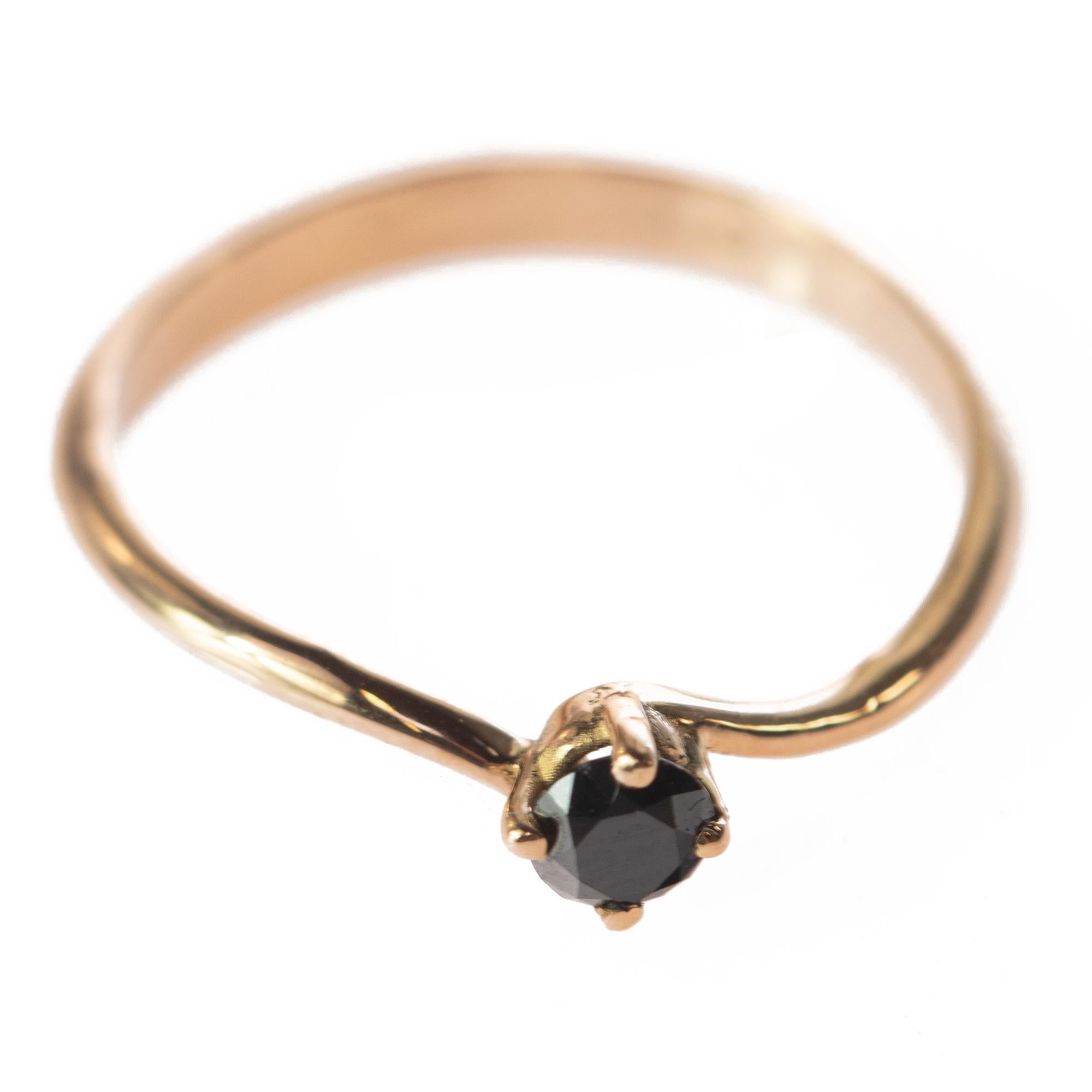 Women's Pink Gold 0.25 Carat Black Diamond Valentino Solitaire Ring Intini Jewels For Sale