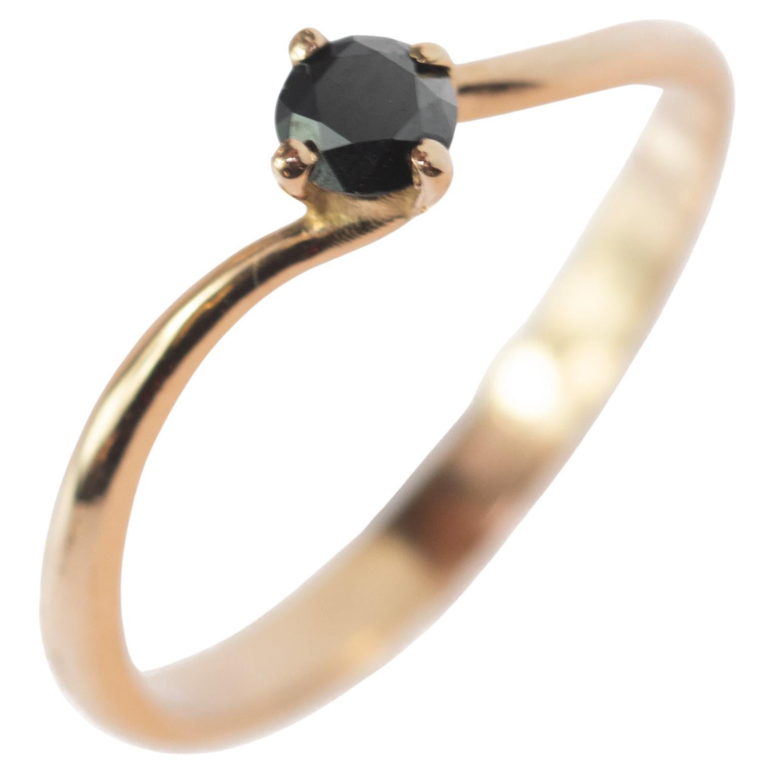 Pink Gold 0.25 Carat Black Diamond Valentino Solitaire Ring Intini Jewels For Sale