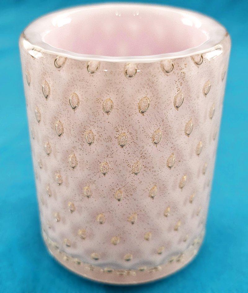 Mid-Century Modern Pink & Gold Alfredo Barbini Murano Glass Bullicante & Polveri Toothpick Vessel