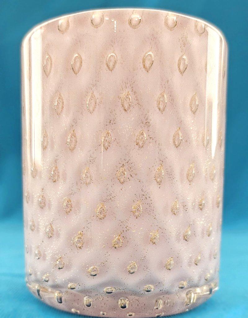 Italian Pink & Gold Alfredo Barbini Murano Glass Bullicante & Polveri Toothpick Vessel