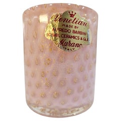 Pink & Gold Alfredo Barbini Murano Glass Bullicante & Polveri Toothpick Vessel