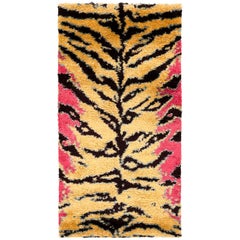 Pink, Gold, and Black Silk Shag Tiger Area Rug