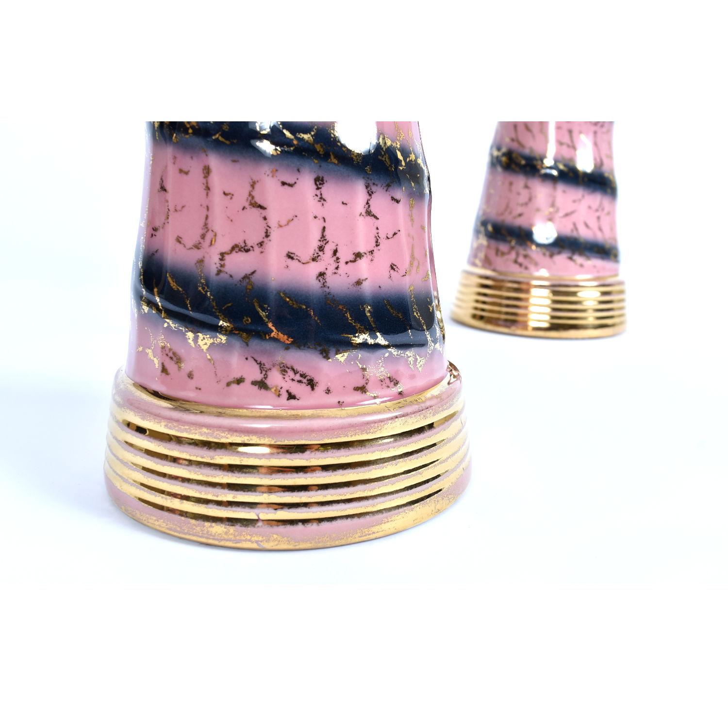 Pink Gold and Black Sputnik Starburst Ceramic Mid-Century Modern Table Lamps 4