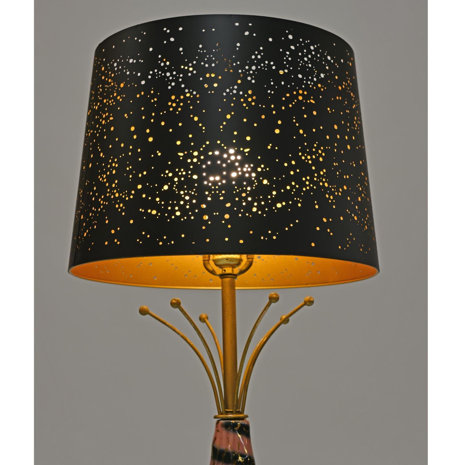 Mid-20th Century Pink Gold and Black Sputnik Starburst Ceramic Mid-Century Modern Table Lamps