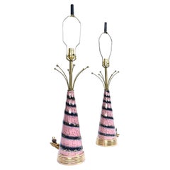 Pink Gold and Black Sputnik Starburst Ceramic Mid-Century Modern Table Lamps