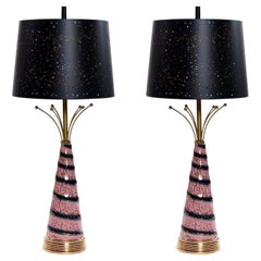 Pink Gold and Black Sputnik Starburst Ceramic Mid-Century Modern Table Lamps