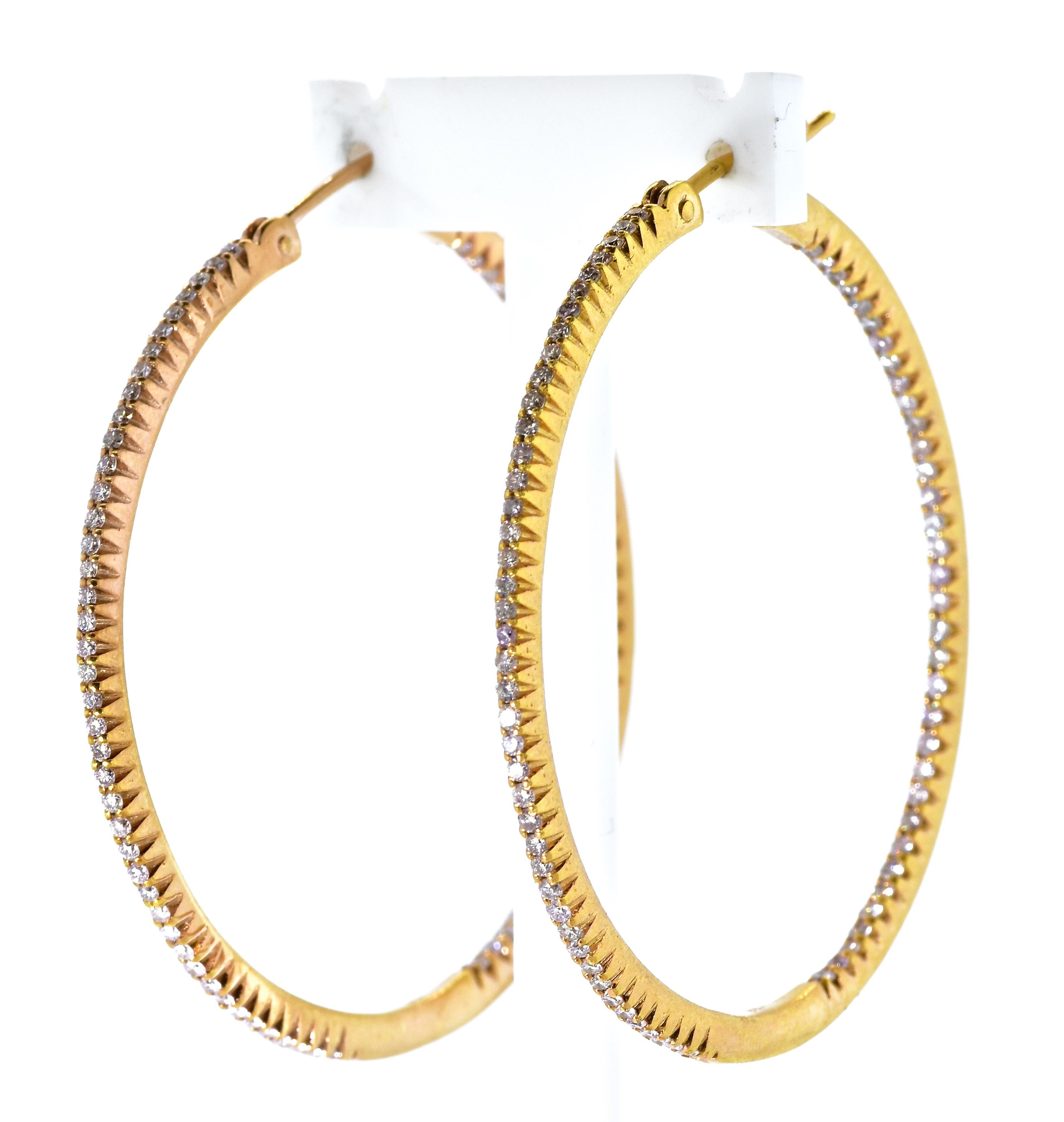 Contemporary Pink Gold and Diamond Hoops, by Pierre/Famille