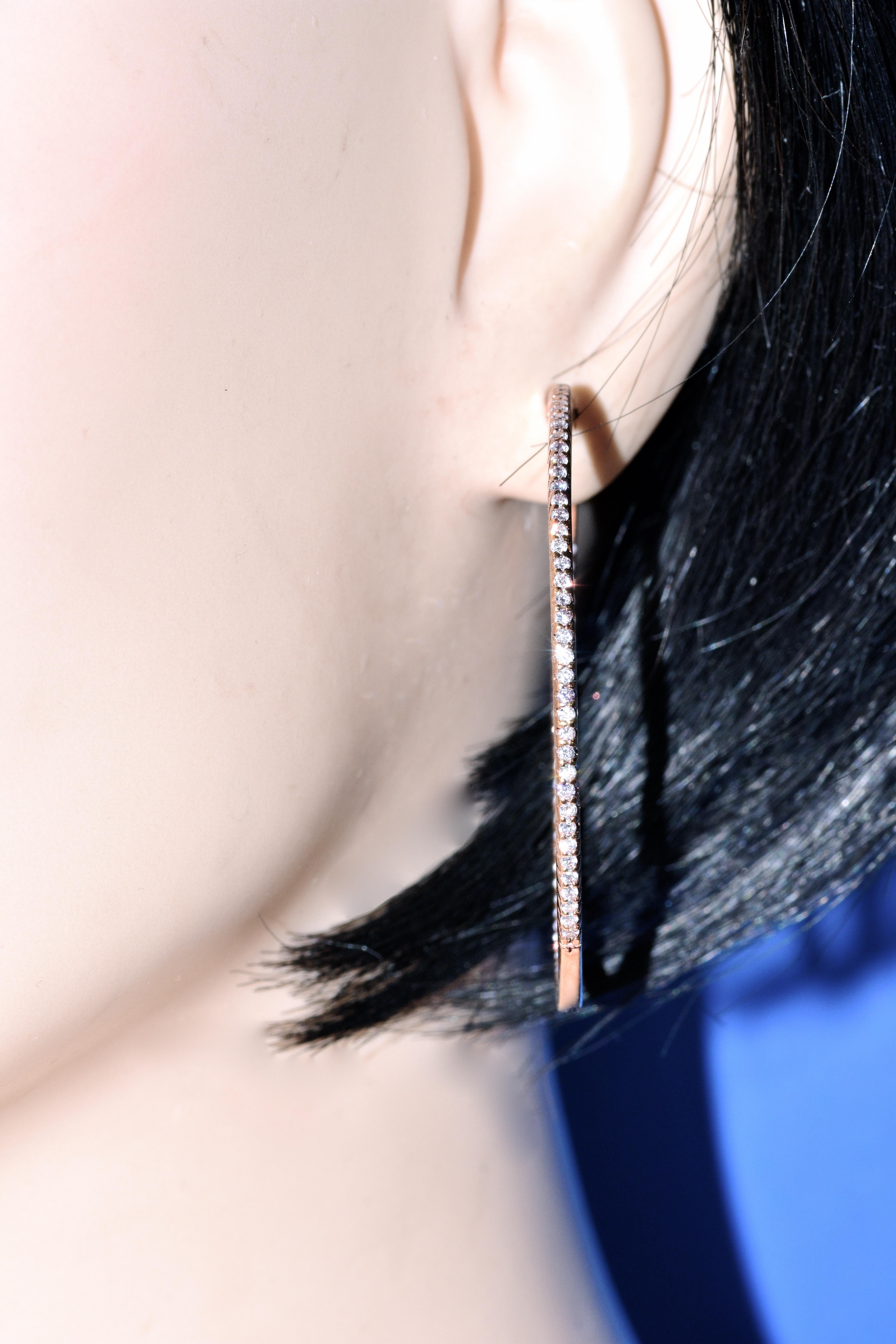 Pink Gold and Diamond Hoops, by Pierre/Famille In New Condition In Aspen, CO