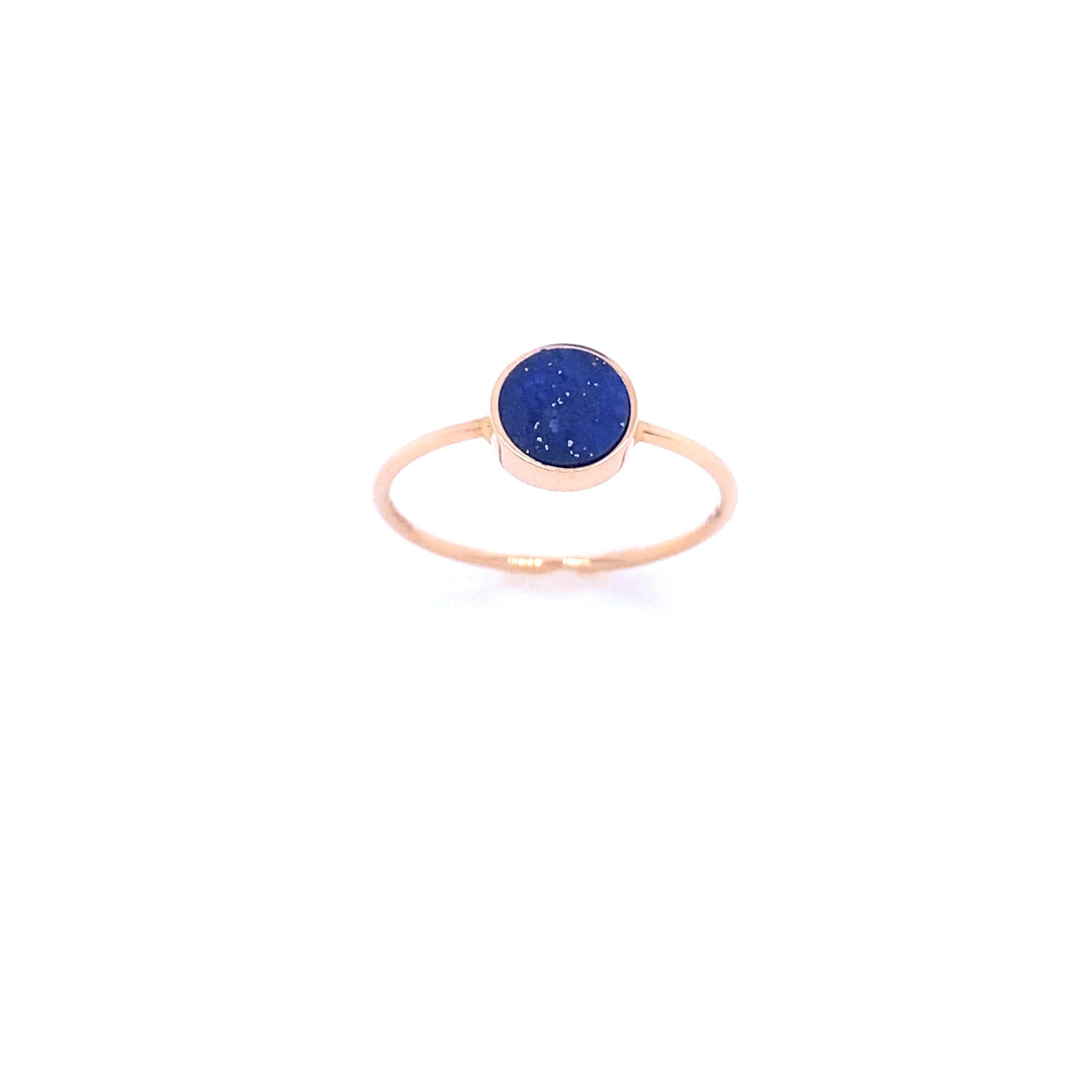 Mixed Cut Pink Gold and Lapis Lazuli Disk Ring For Sale