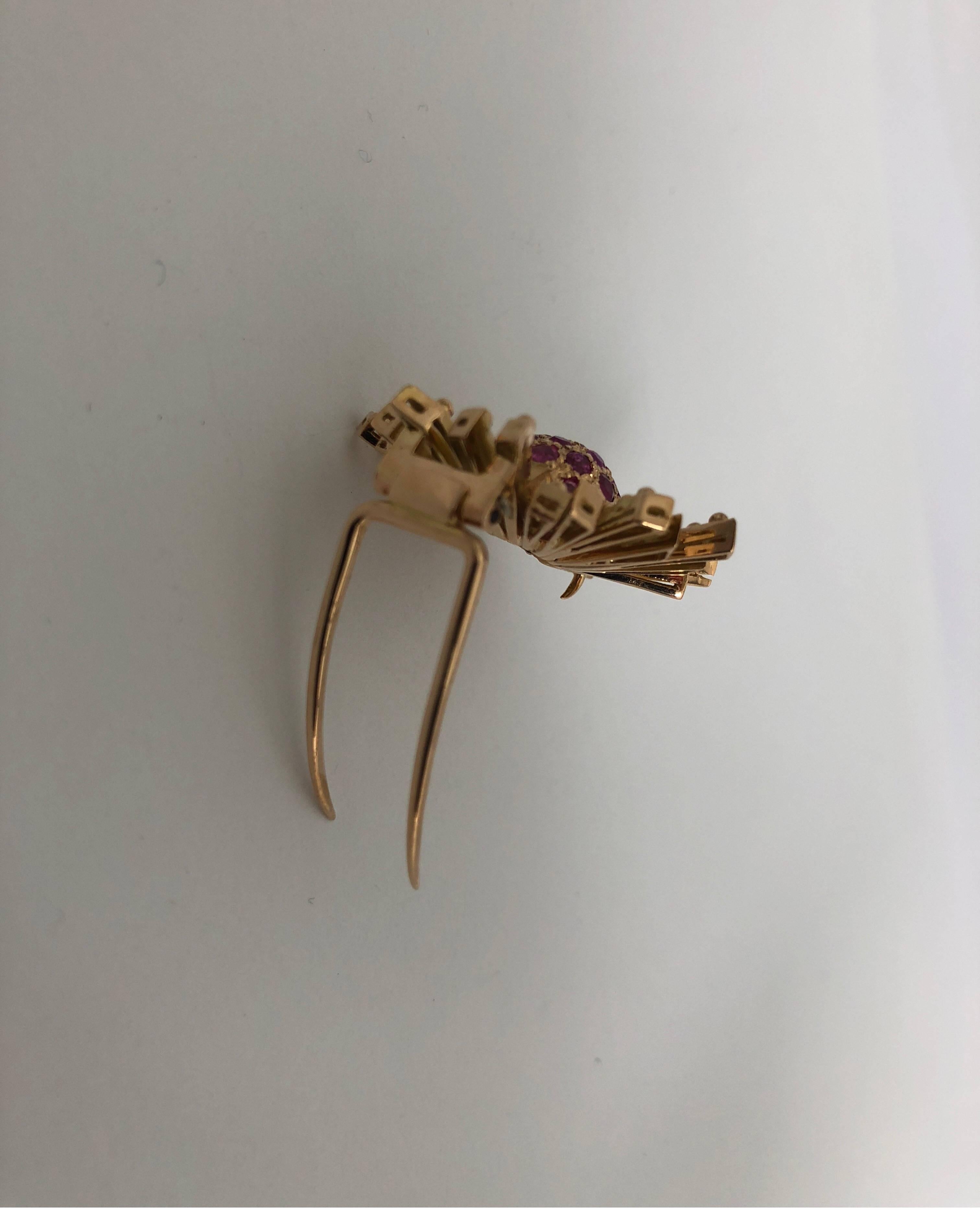 Pink Gold and Ruby Brooch For Sale 1