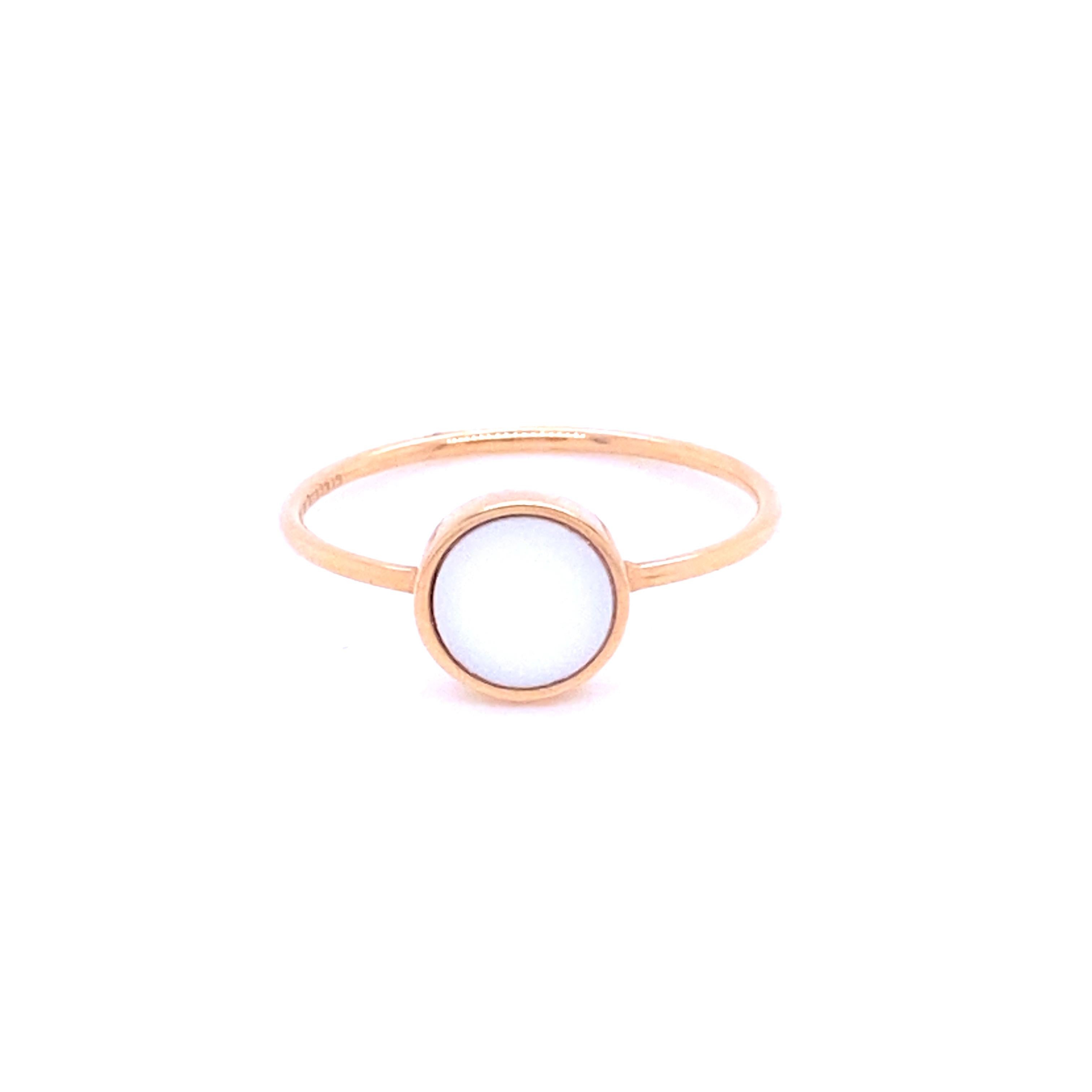 Pink Gold and White Agate Disc Ring In New Condition For Sale In Vannes, FR