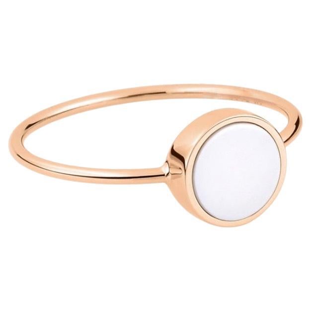 Pink Gold and White Agate Disc Ring For Sale