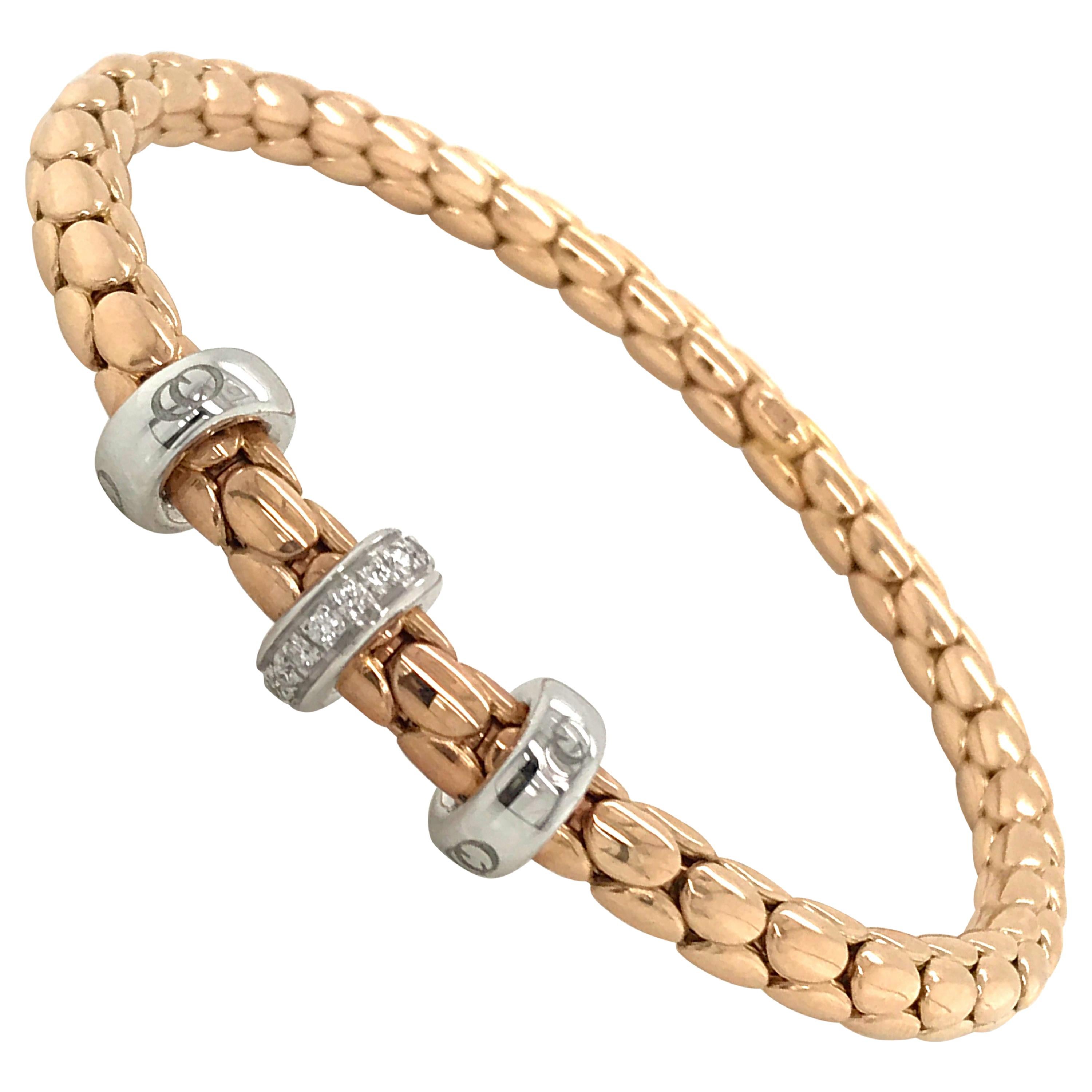 Pink Gold and White Gold 18 Karat Timeless Stretch Bracelet with Diamonds