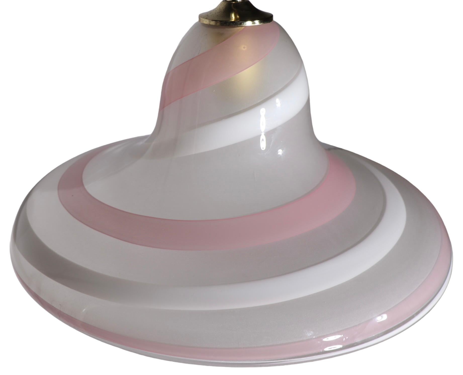 Pink Gold and White Swirl Murano Bell or Hat Form Chandelier c 1970's For Sale 3