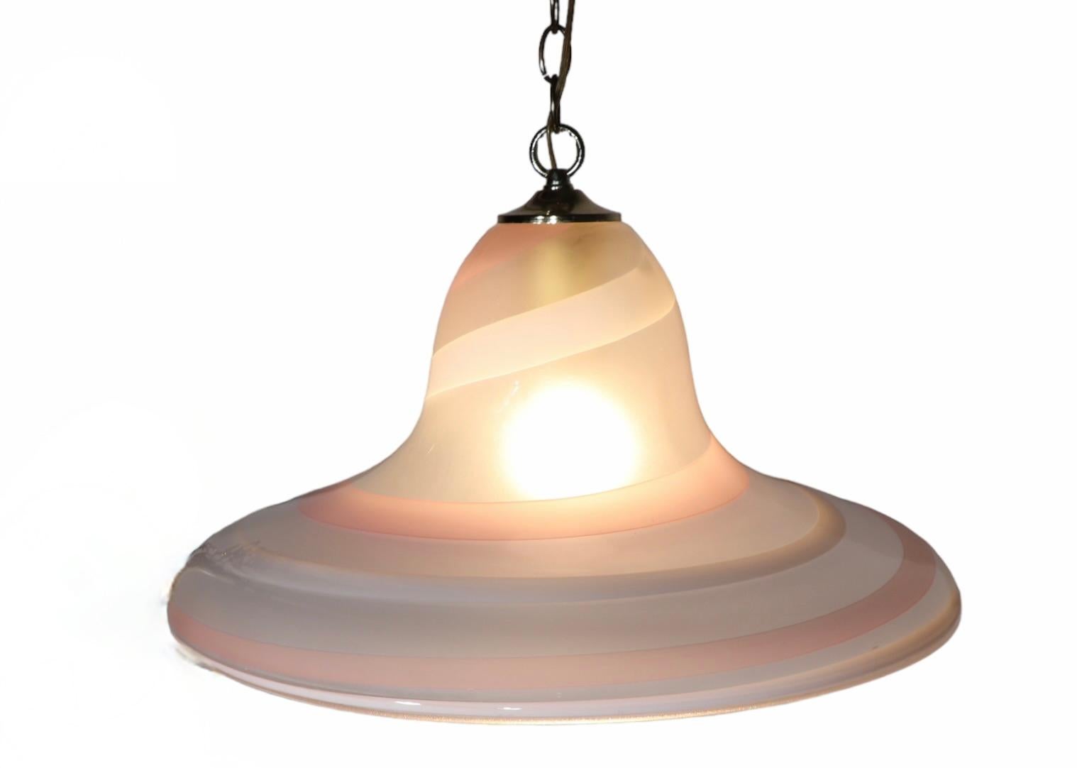 Pink Gold and White Swirl Murano Bell or Hat Form Chandelier c 1970's For Sale 4