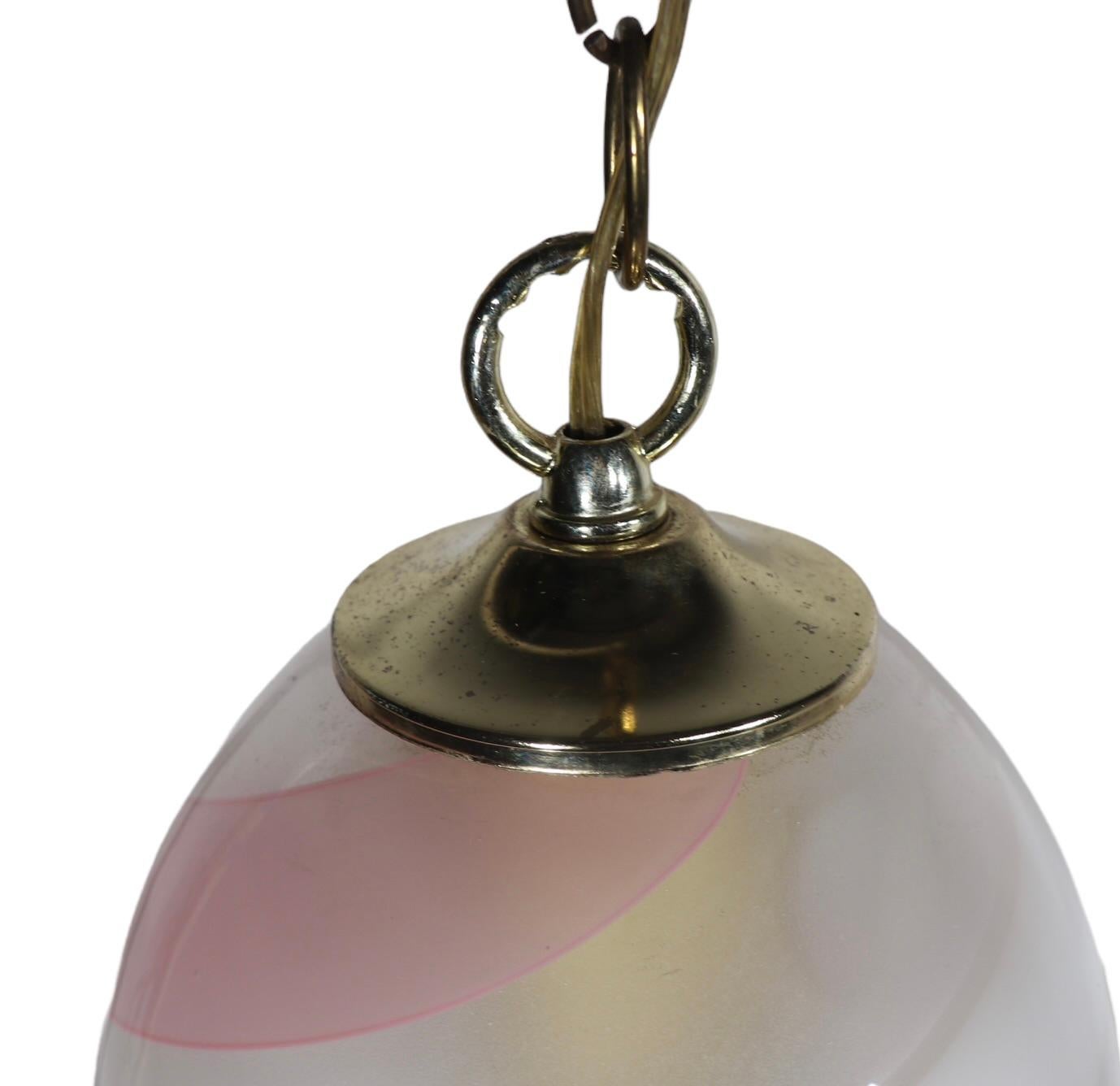 Pink Gold and White Swirl Murano Bell or Hat Form Chandelier c 1970's For Sale 6