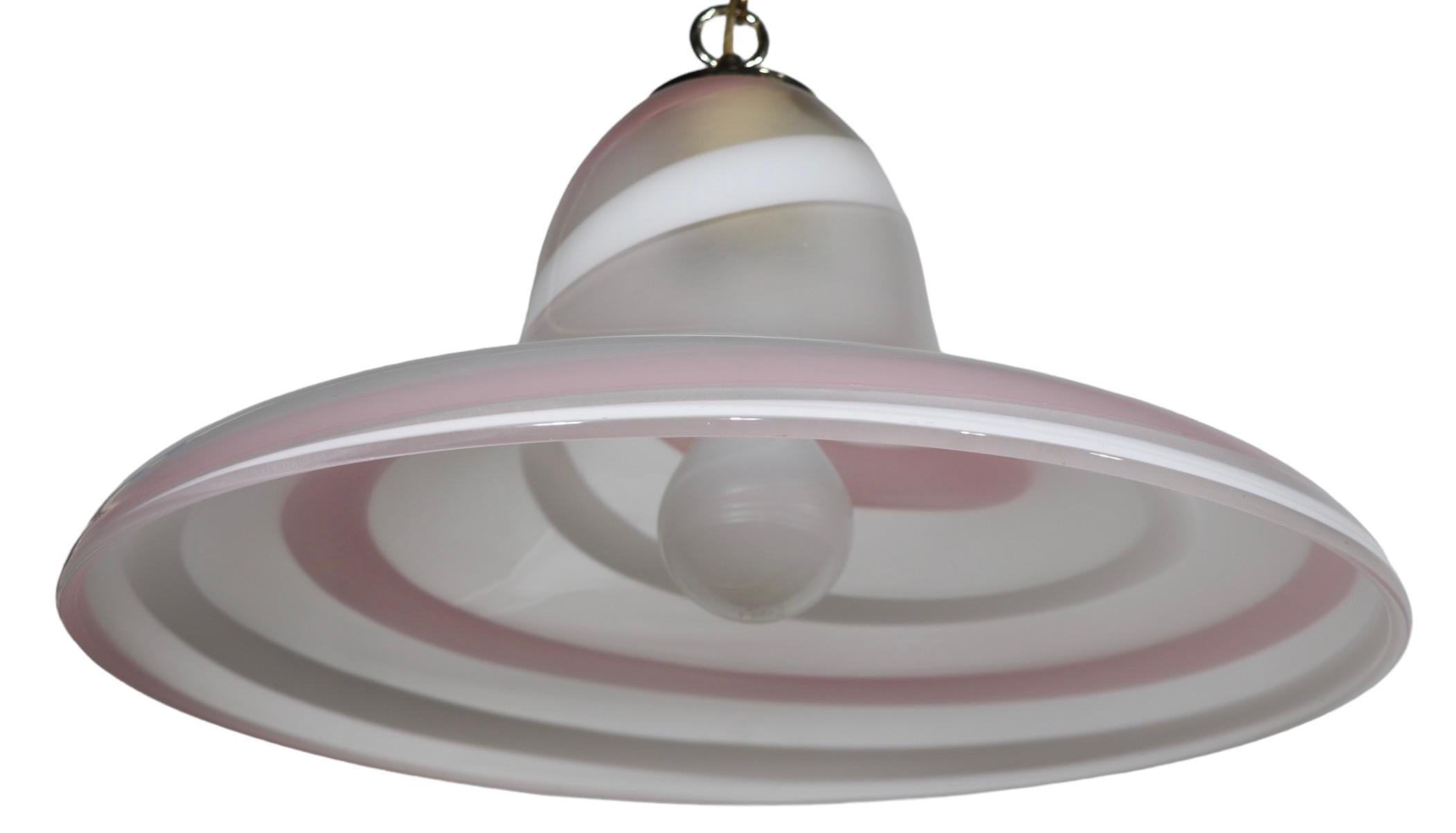 Pink Gold and White Swirl Murano Bell or Hat Form Chandelier c 1970's For Sale 7