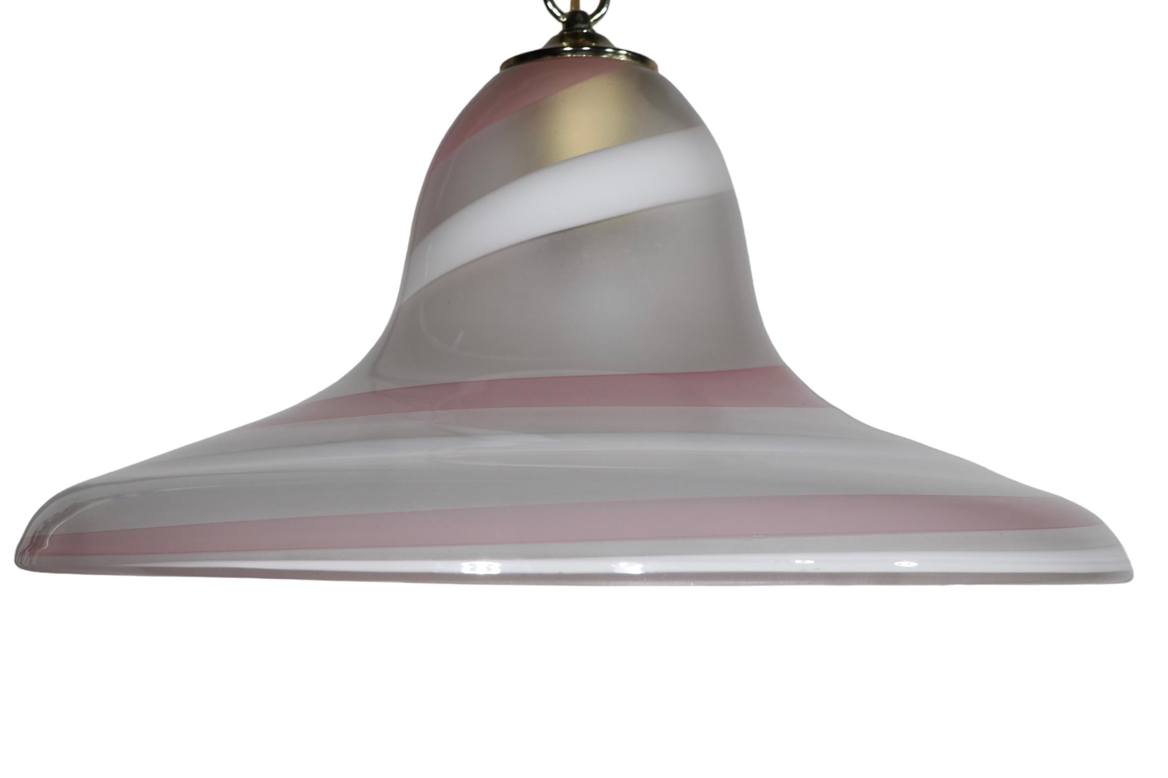 Pink Gold and White Swirl Murano Bell or Hat Form Chandelier c 1970's For Sale 8
