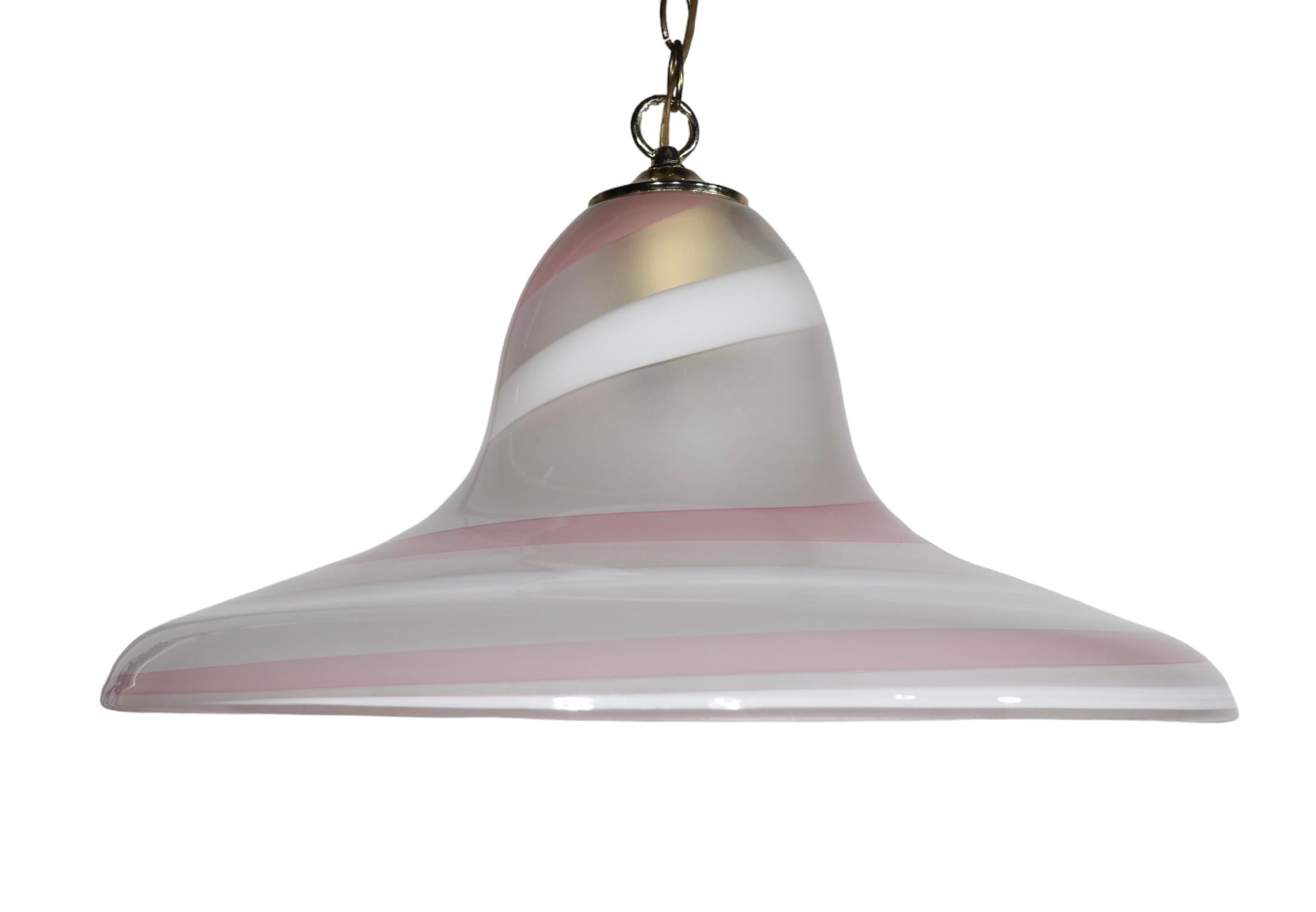 Pink Gold and White Swirl Murano Bell or Hat Form Chandelier c 1970's For Sale 9