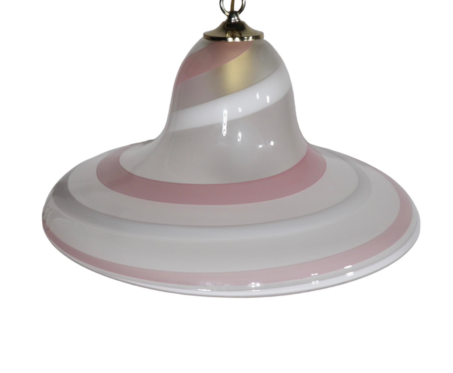 Pink Gold and White Swirl Murano Bell or Hat Form Chandelier c 1970's For Sale 10