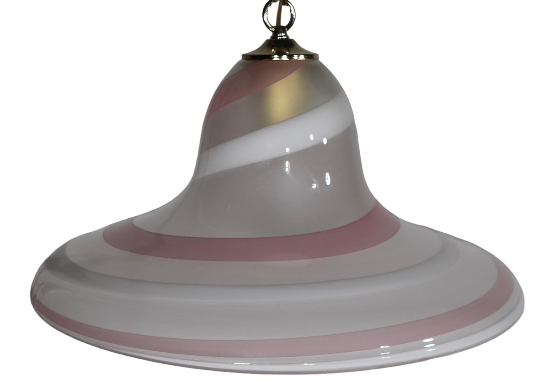 Pink Gold and White Swirl Murano Bell or Hat Form Chandelier c 1970's For Sale 11