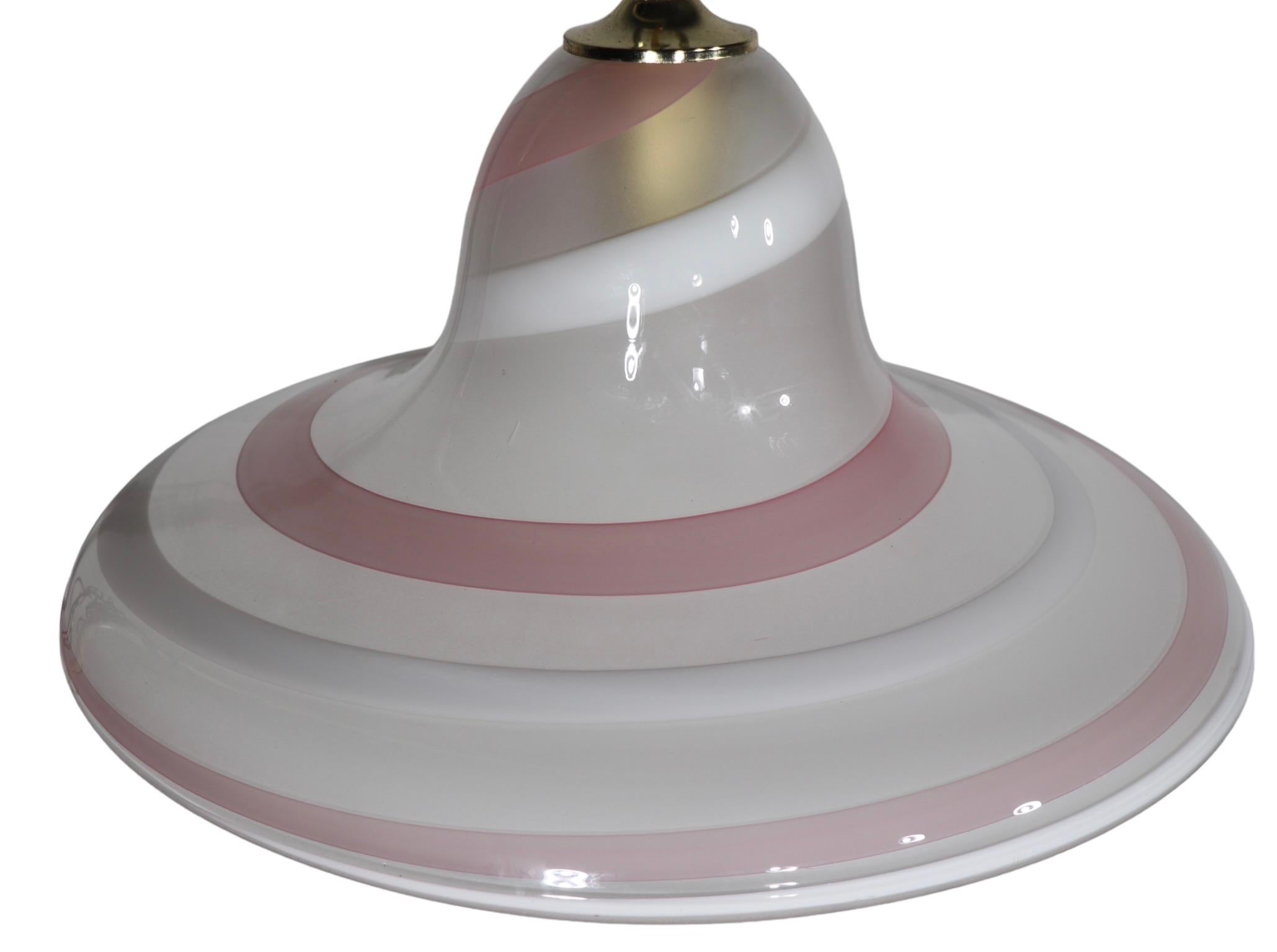 Post-Modern Pink Gold and White Swirl Murano Bell or Hat Form Chandelier c 1970's For Sale