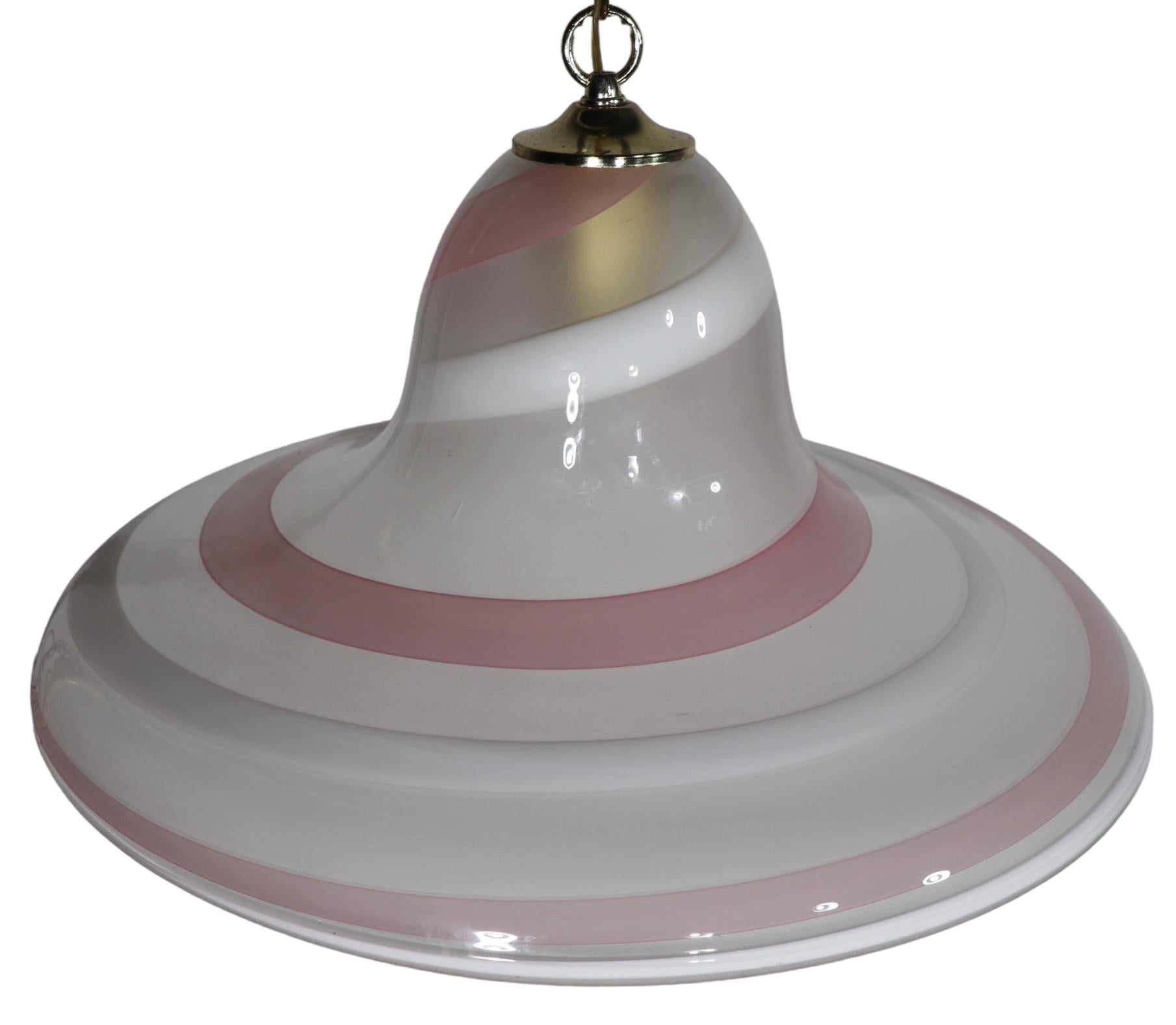 Italian Pink Gold and White Swirl Murano Bell or Hat Form Chandelier c 1970's For Sale