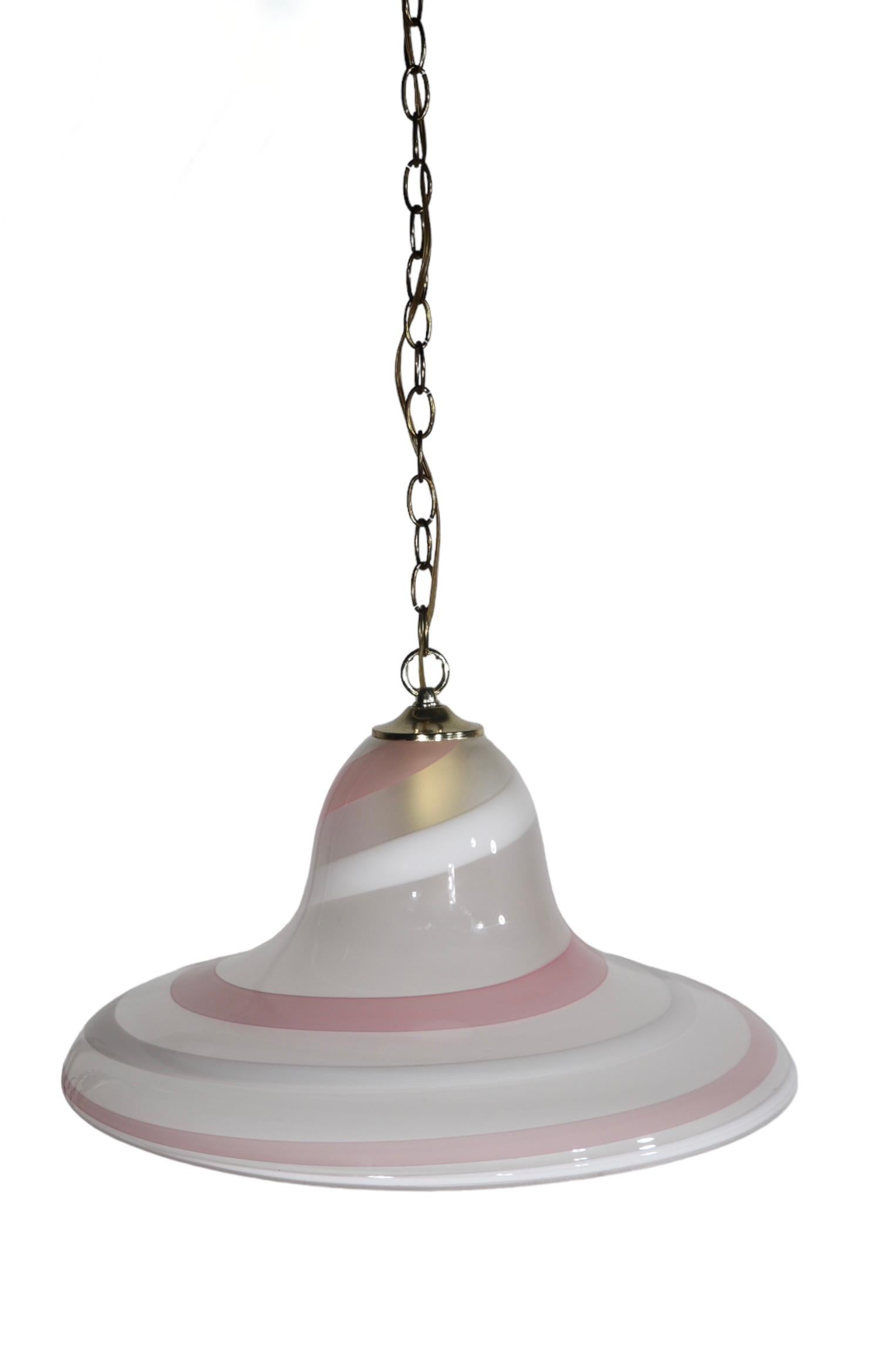20th Century Pink Gold and White Swirl Murano Bell or Hat Form Chandelier c 1970's For Sale
