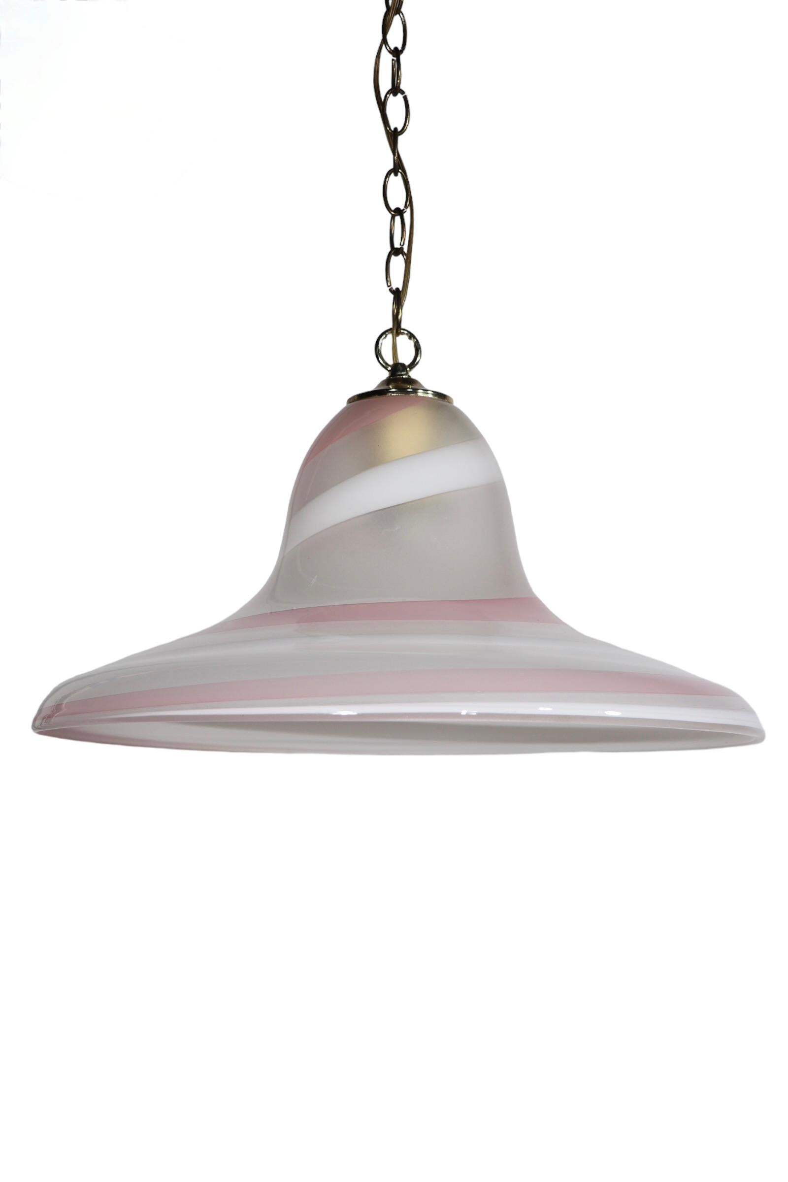 Pink Gold and White Swirl Murano Bell or Hat Form Chandelier c 1970's For Sale 1