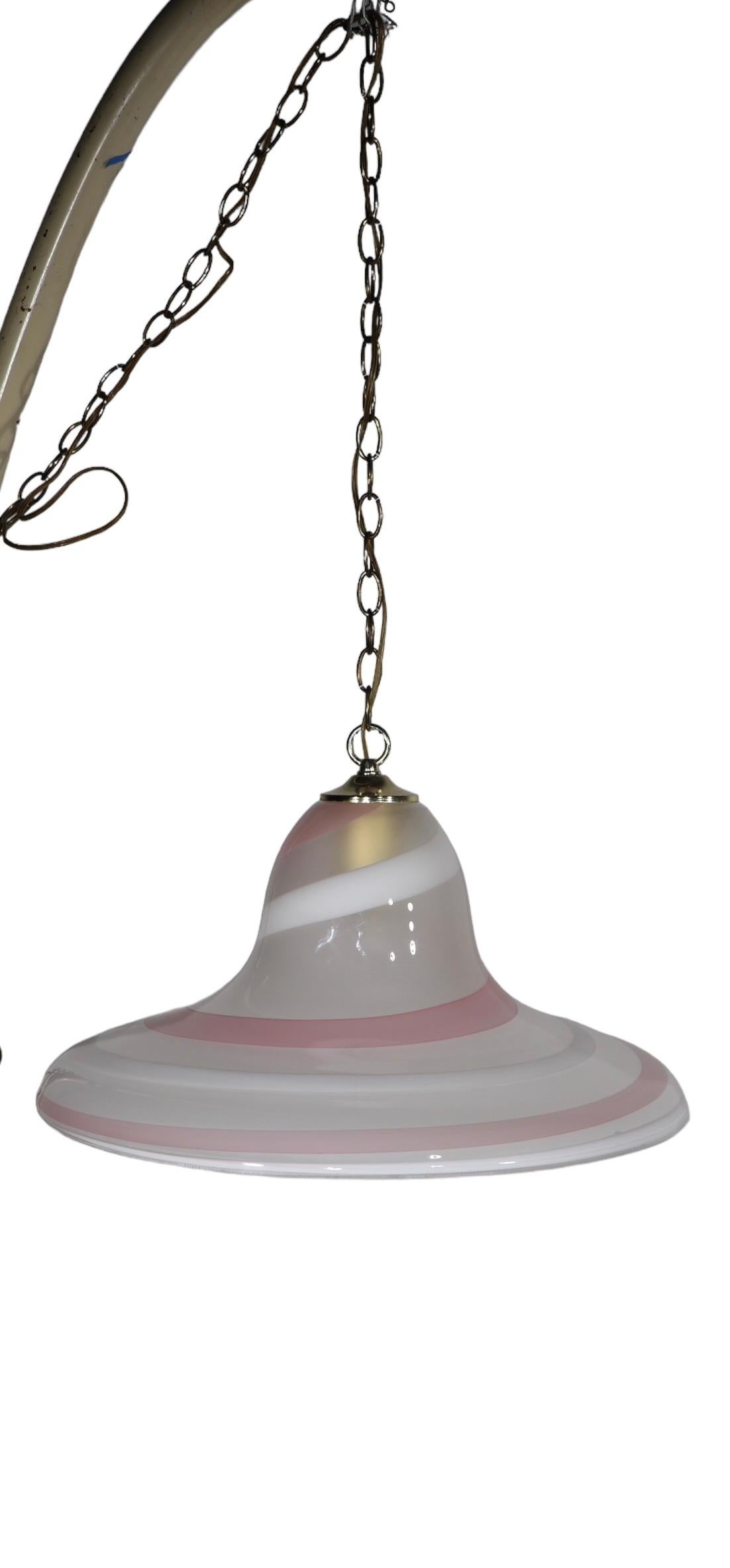 Pink Gold and White Swirl Murano Bell or Hat Form Chandelier c 1970's For Sale 2